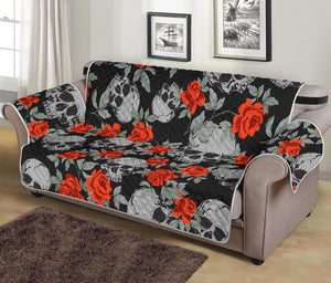 Red Rose Grey Skull Pattern Print Sofa Protector