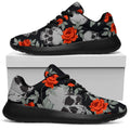 Red Rose Grey Skull Pattern Print Walking Shoes