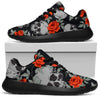 Red Rose Grey Skull Pattern Print Sport Shoes GearFrost