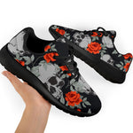 Red Rose Grey Skull Pattern Print Sport Shoes GearFrost