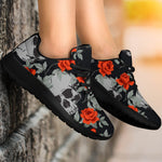 Red Rose Grey Skull Pattern Print Sport Shoes GearFrost