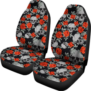 Red Rose Grey Skull Pattern Print Universal Fit Car Seat Covers