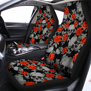 Red Rose Grey Skull Pattern Print Universal Fit Car Seat Covers