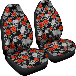 Red Rose Grey Skull Pattern Print Universal Fit Car Seat Covers