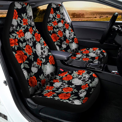 Red Rose Grey Skull Pattern Print Universal Fit Car Seat Covers