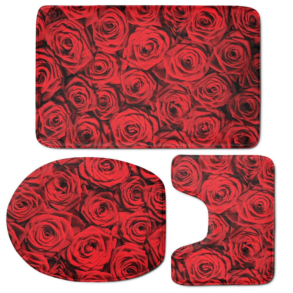 Red Rose Print 3 Piece Bath Mat Set