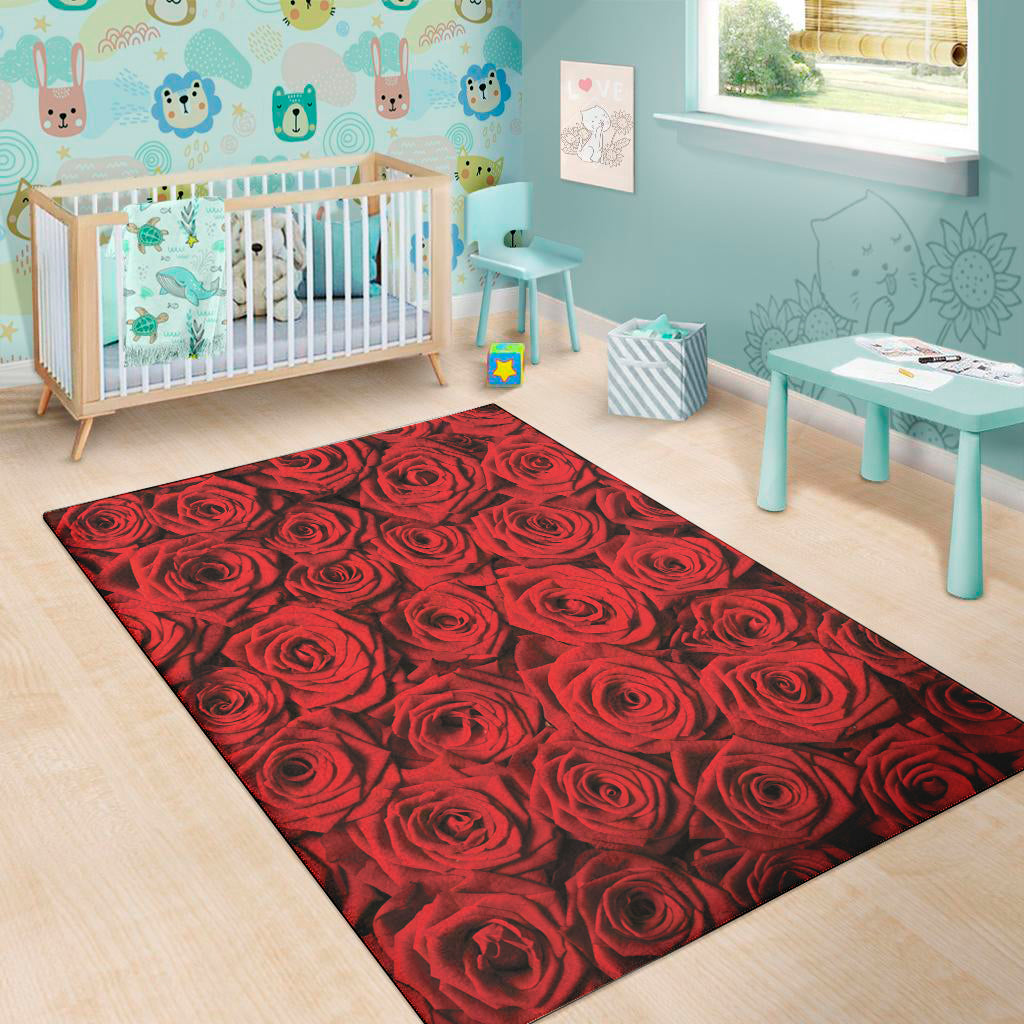Red Rose Print Area Rug