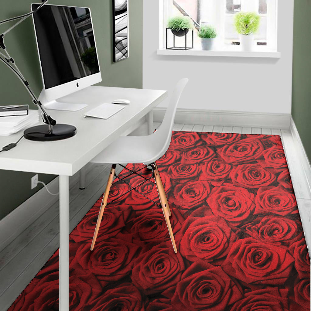 Red Rose Print Area Rug