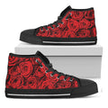 Red Rose Print Black High Top Sneakers