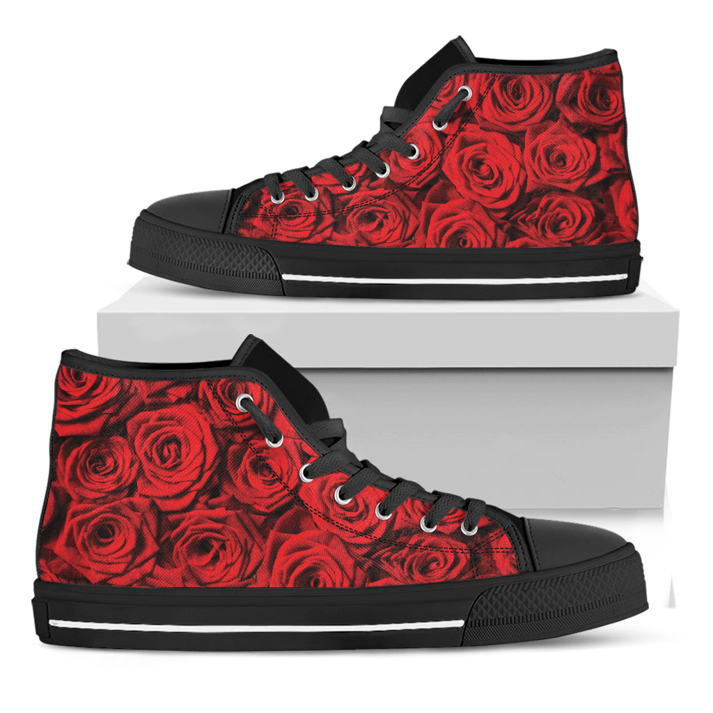 Red Rose Print Black High Top Shoes