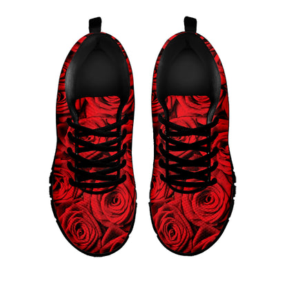 Red Rose Print Black Sneakers