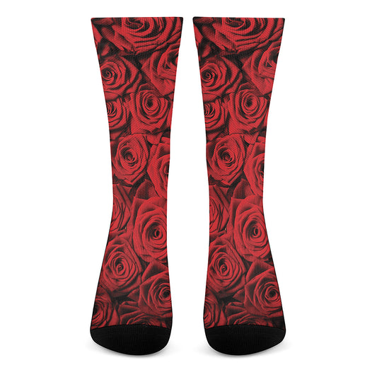 Red Rose Print Crew Socks