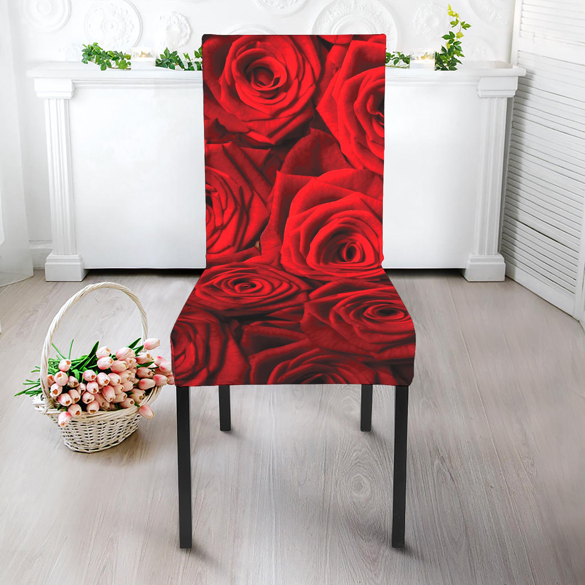Red Rose Print Dining Chair Slipcover