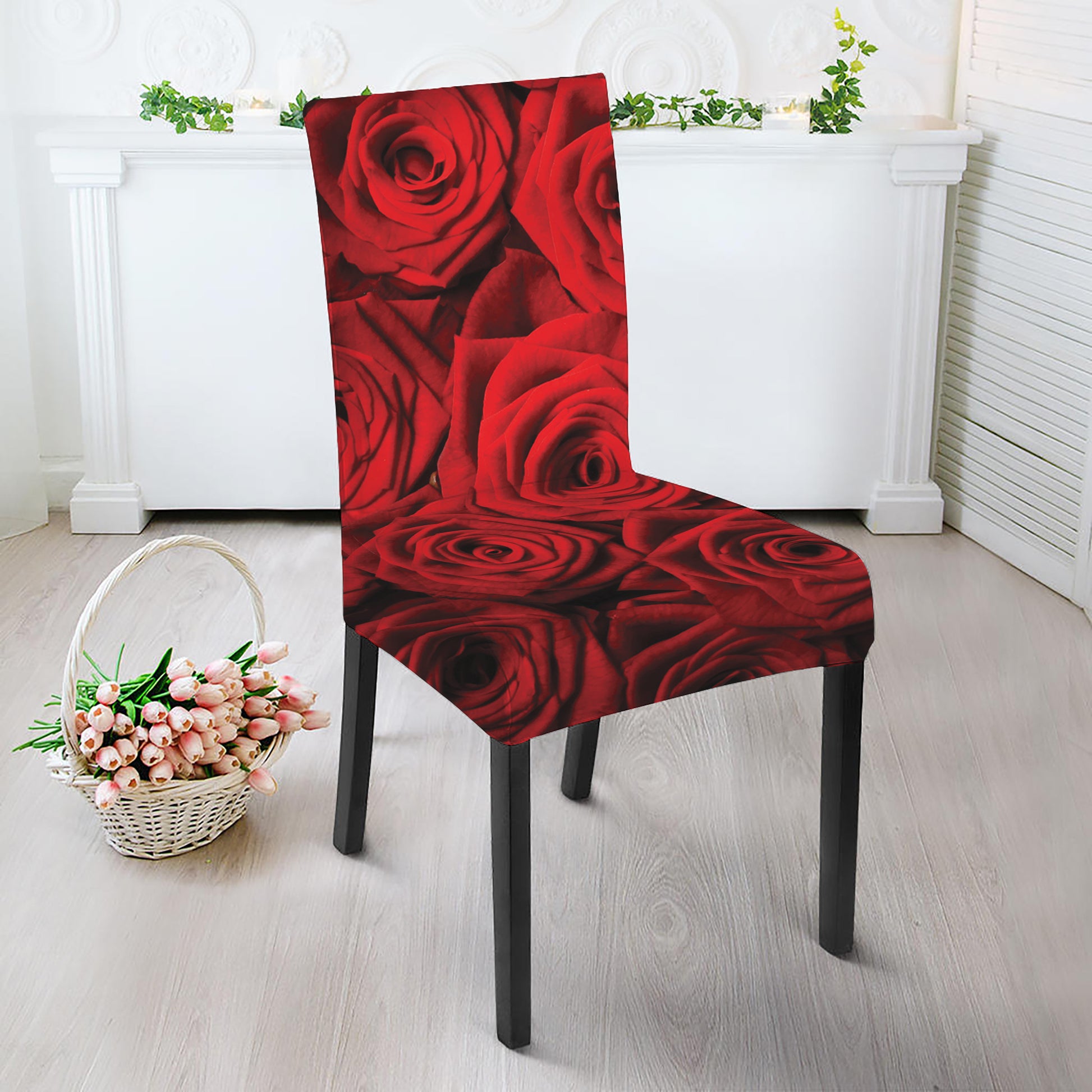 Red Rose Print Dining Chair Slipcover