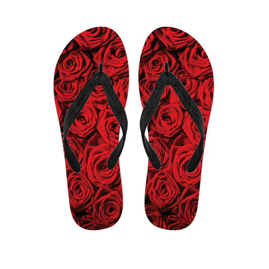 Red Rose Print Flip Flops