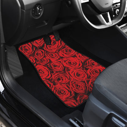 Red Rose Print Front and Back Car Floor Mats