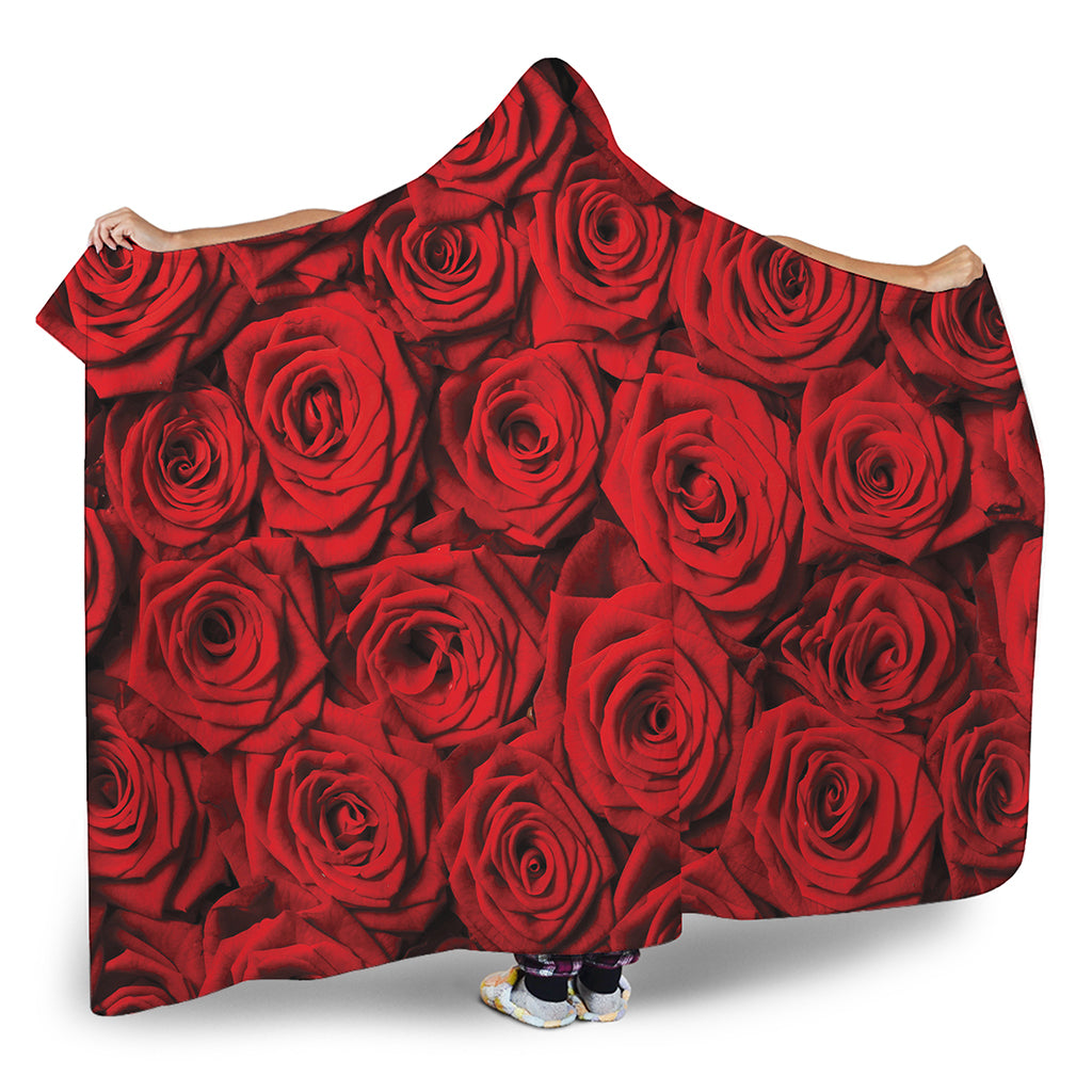 Red Rose Print Hooded Blanket