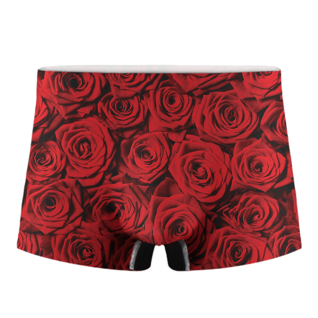 Red Rose Print Men's Boxer Briefs