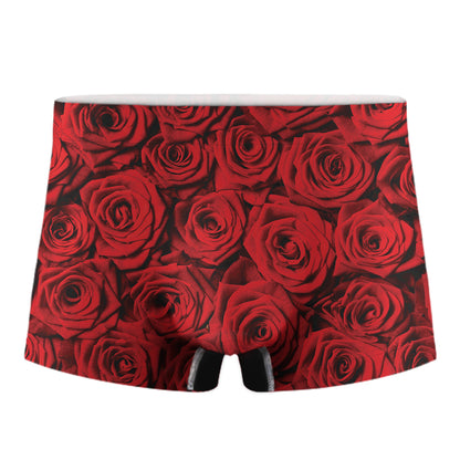 Red Rose Print Men's Boxer Briefs