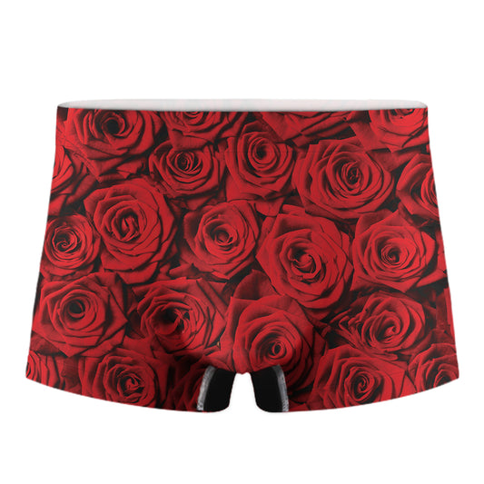 Red Rose Print Men's Boxer Briefs