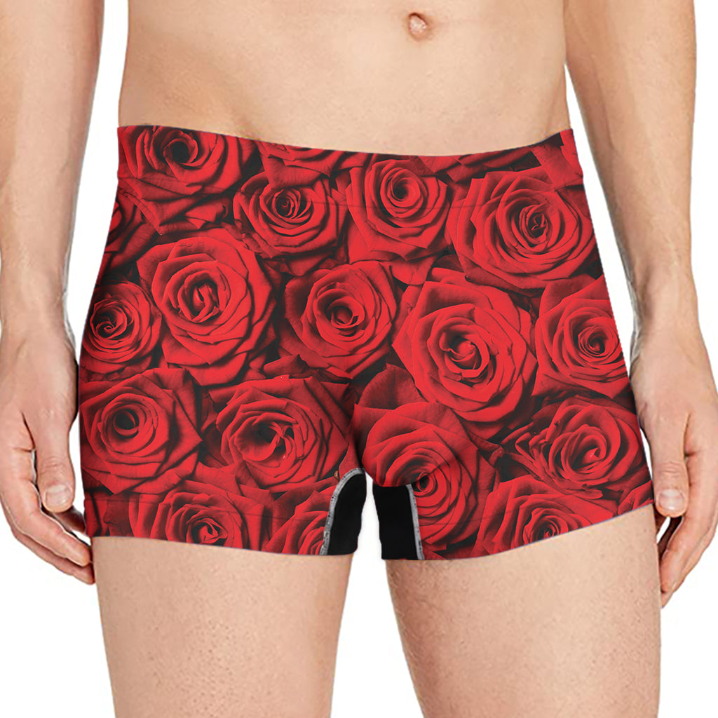 Red Rose Print Men's Boxer Briefs