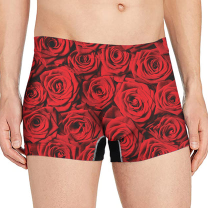 Red Rose Print Men's Boxer Briefs