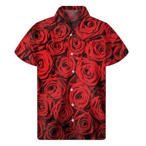 Red Rose Print Men's Short Sleeve Shirt