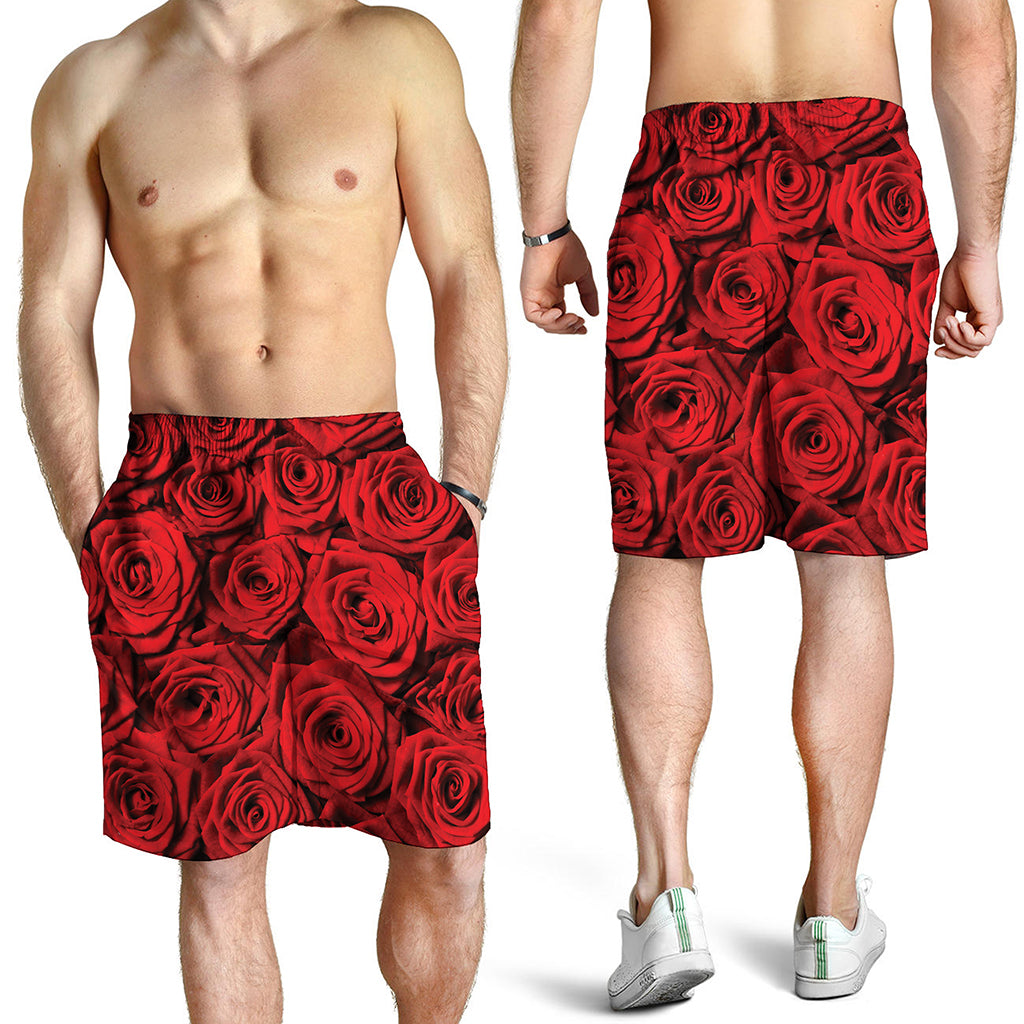 Red Rose Print Men's Shorts