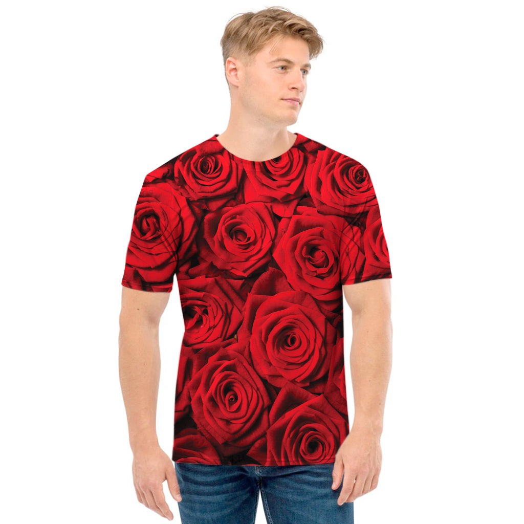 Red Rose Print Men's T-Shirt