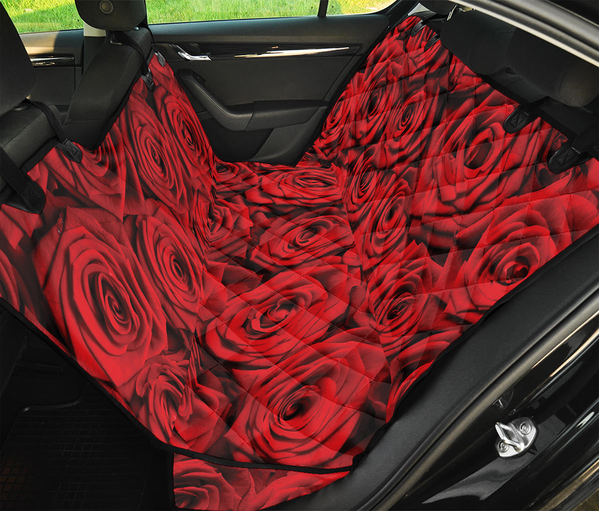 Red Rose Print Pet Car Back Seat Cover