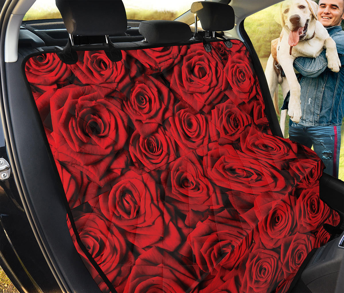 Red Rose Print Pet Car Back Seat Cover