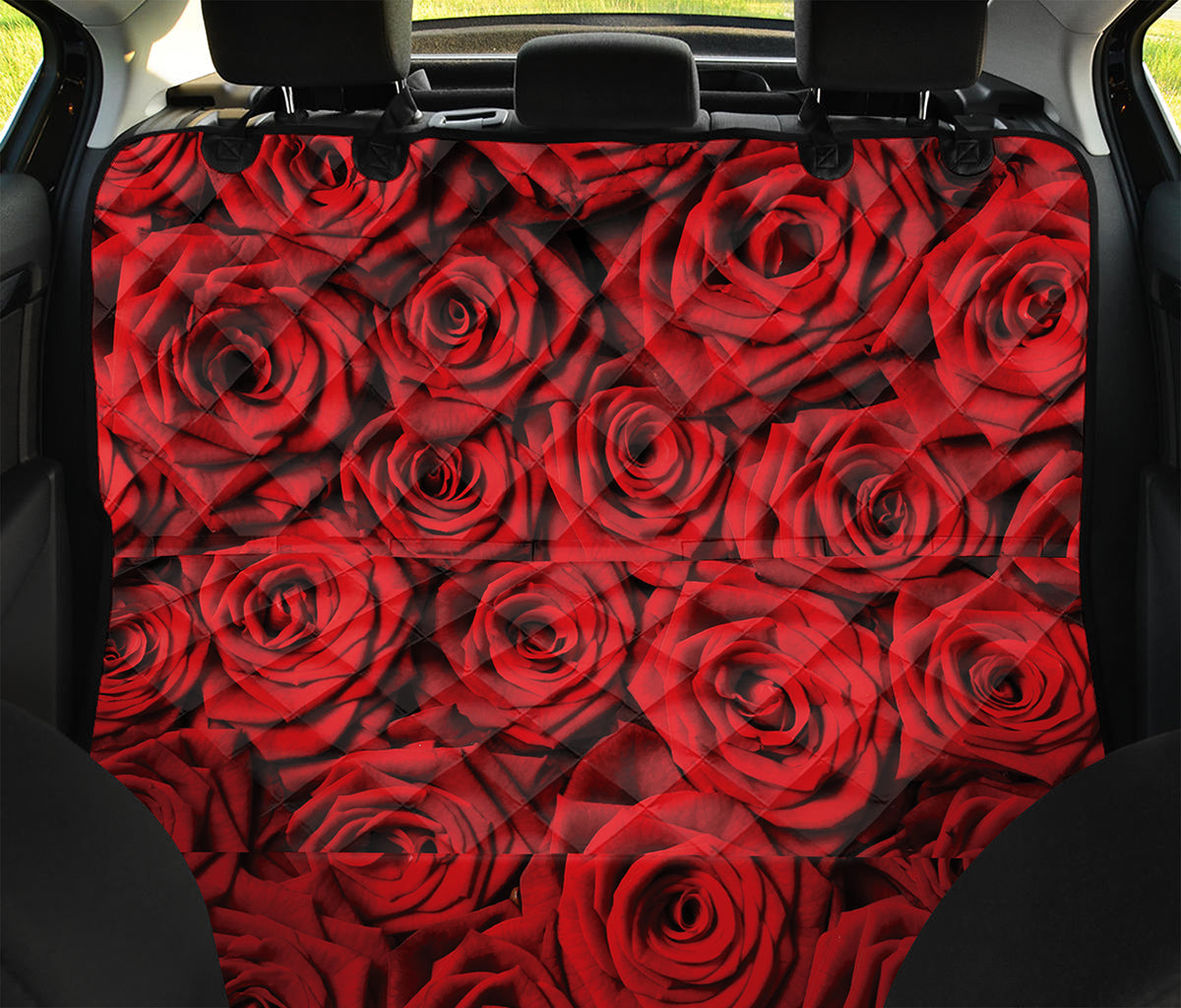 Red Rose Print Pet Car Back Seat Cover
