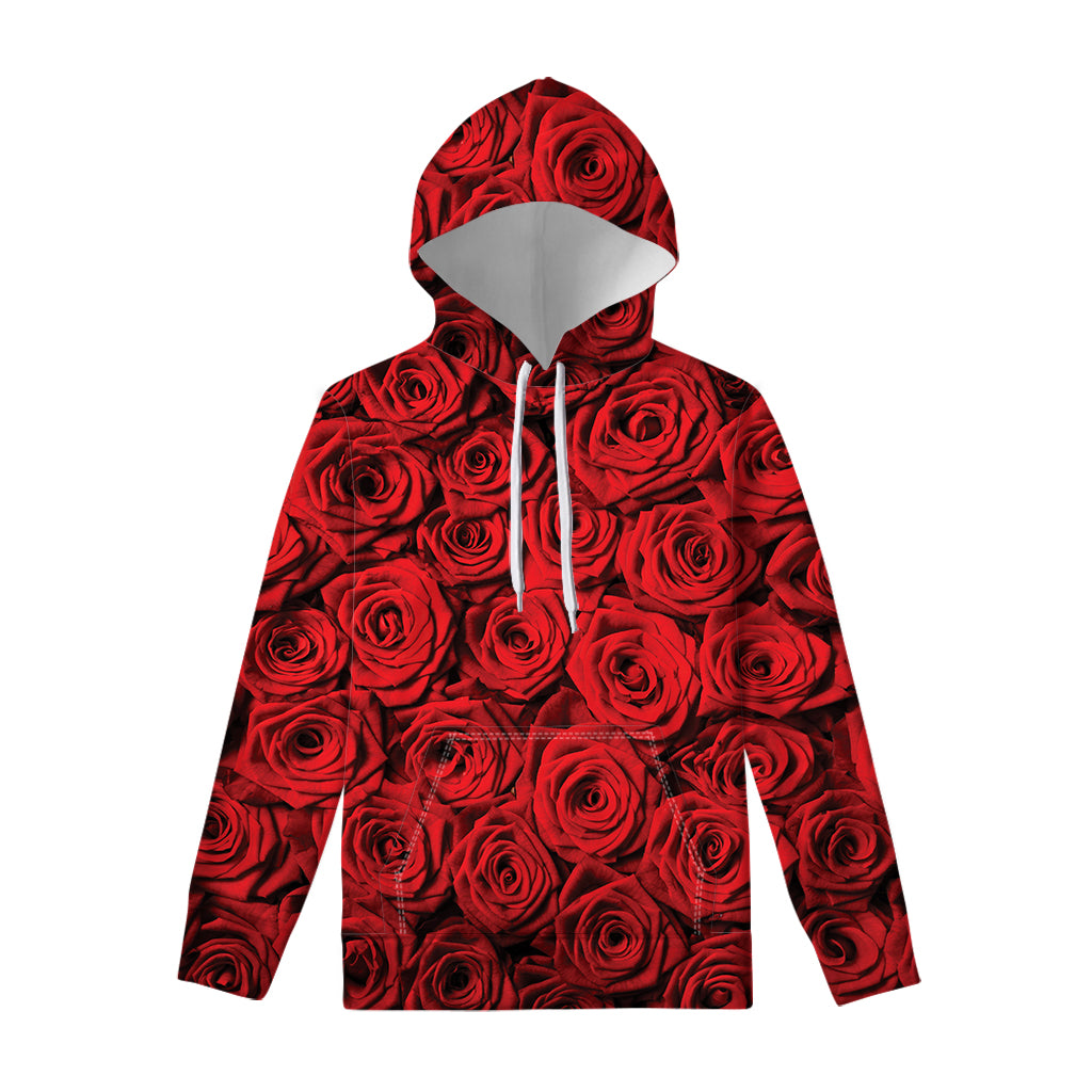 Red Rose Print Pullover Hoodie