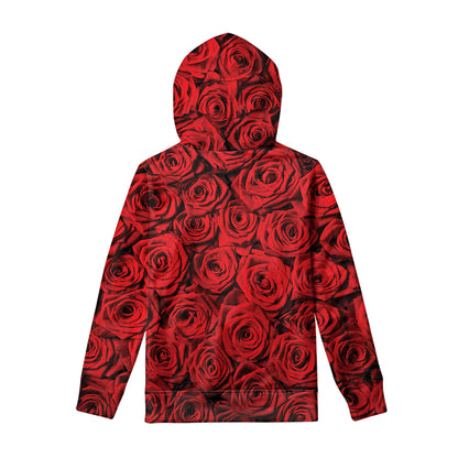 Red Rose Print Pullover Hoodie