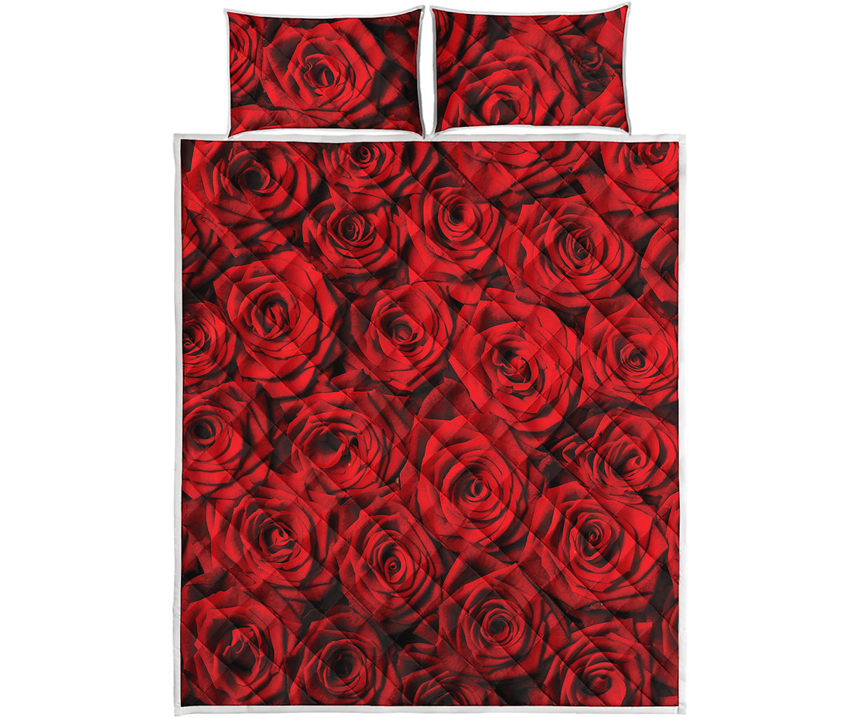 Red Rose Print Quilt Bed Set