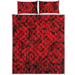 Red Rose Print Quilt Bed Set
