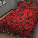 Red Rose Print Quilt Bed Set