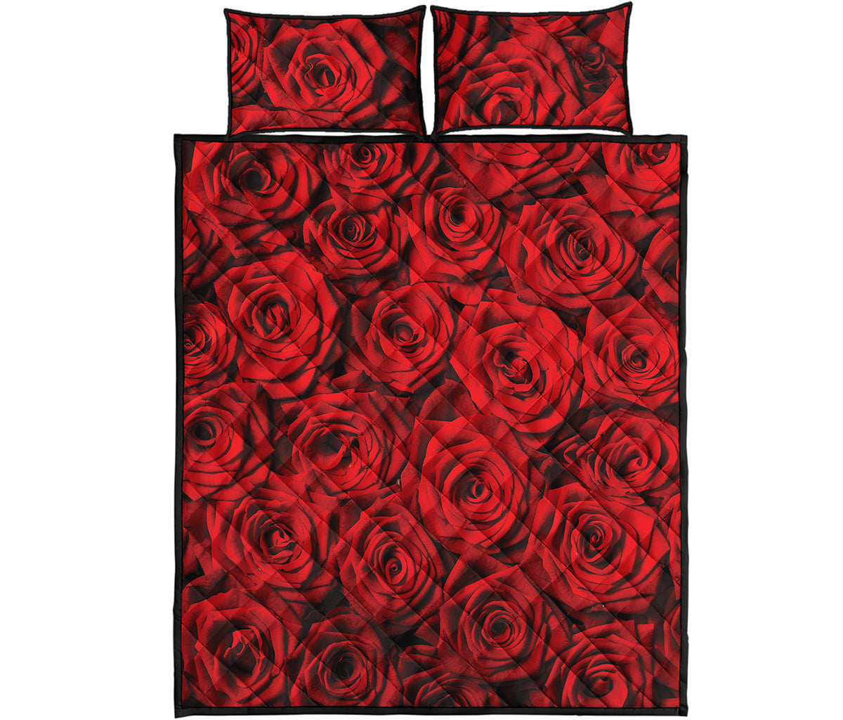 Red Rose Print Quilt Bed Set