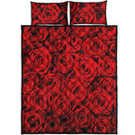 Red Rose Print Quilt Bed Set