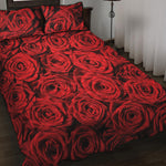 Red Rose Print Quilt Bed Set