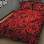 Red Rose Print Quilt Bed Set