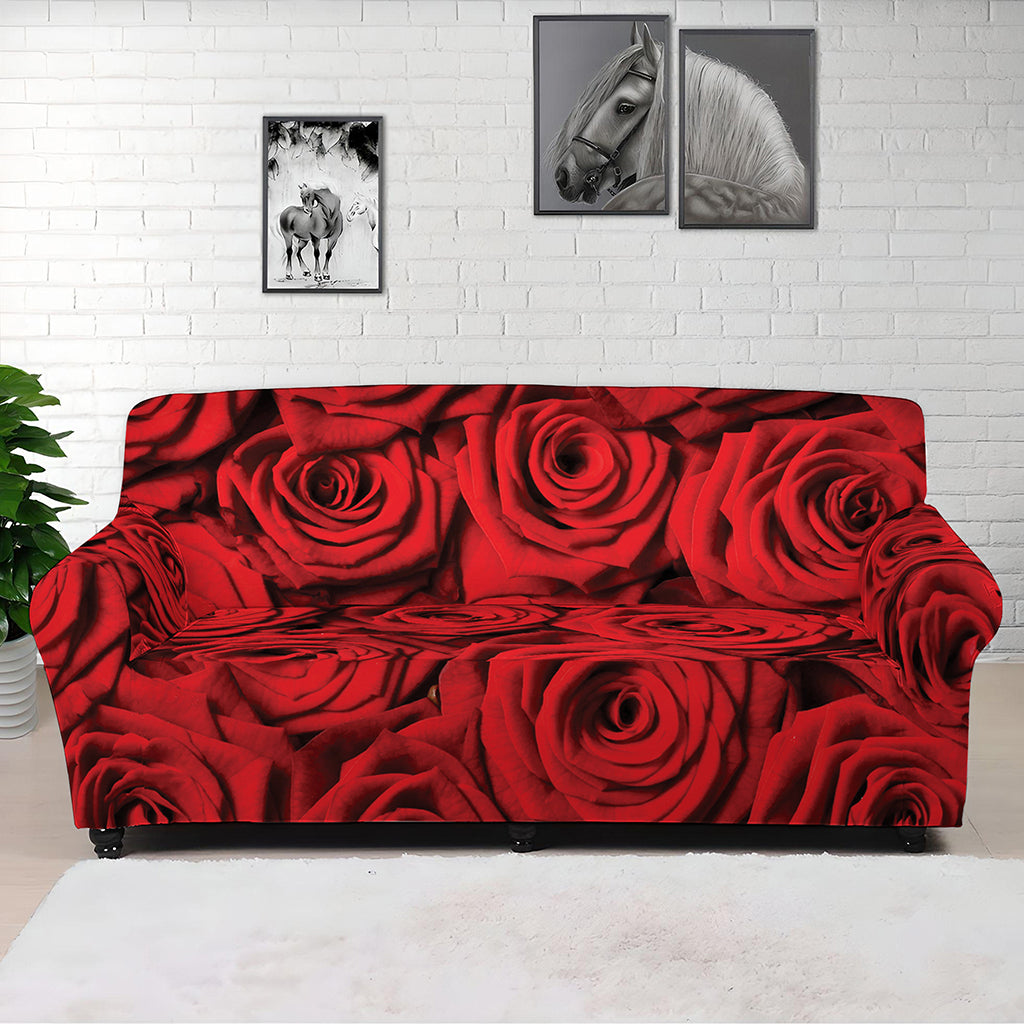 Red Rose Print Sofa Cover
