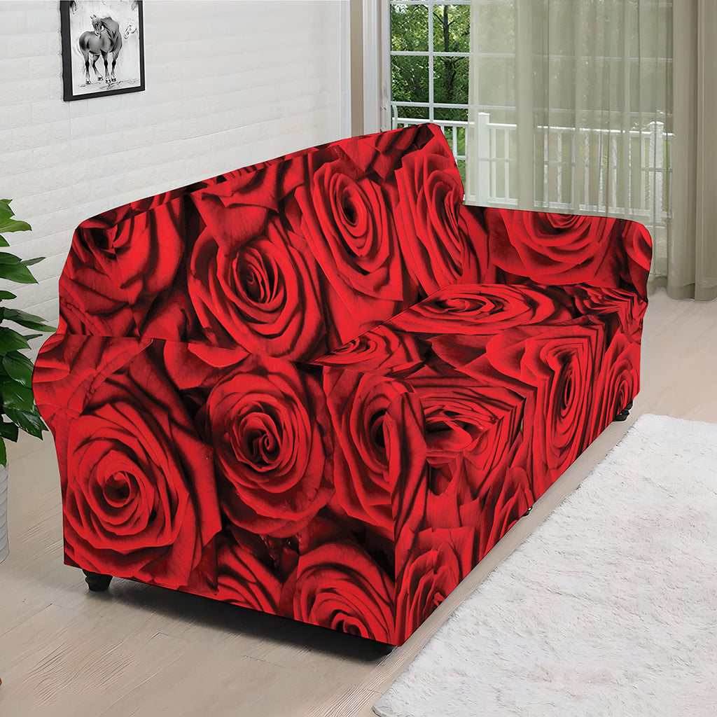 Red Rose Print Sofa Cover