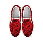 Red Rose Print White Slip On Shoes