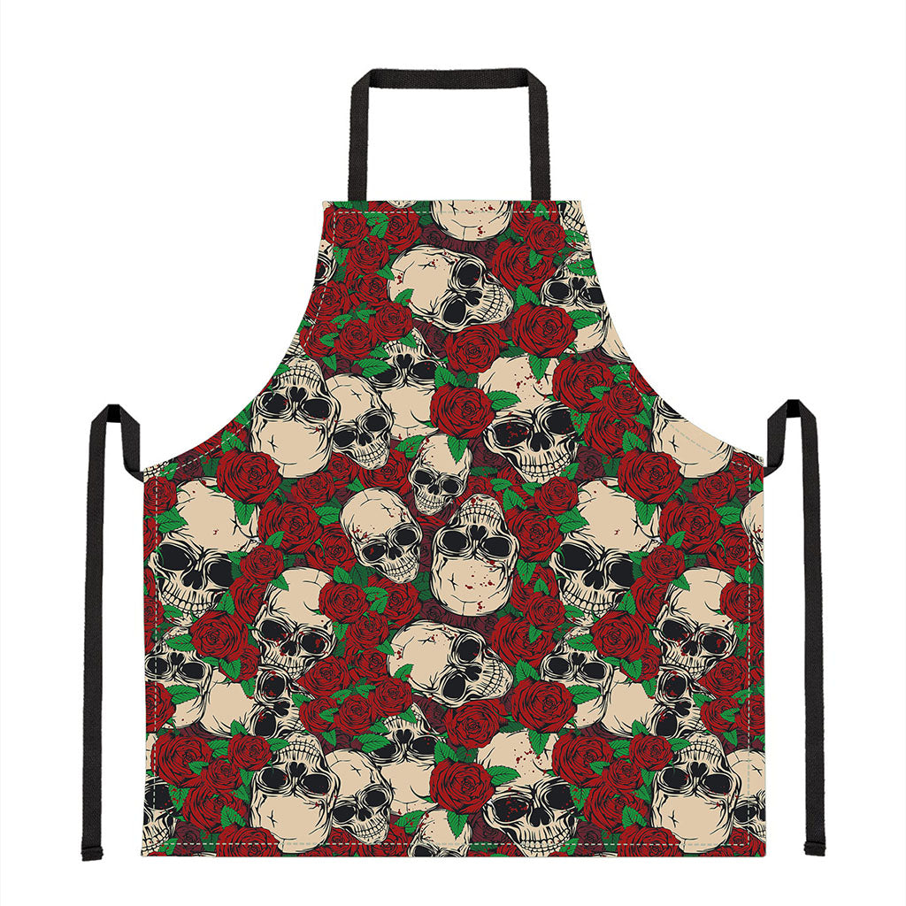 Red Rose Skull Pattern Print Apron