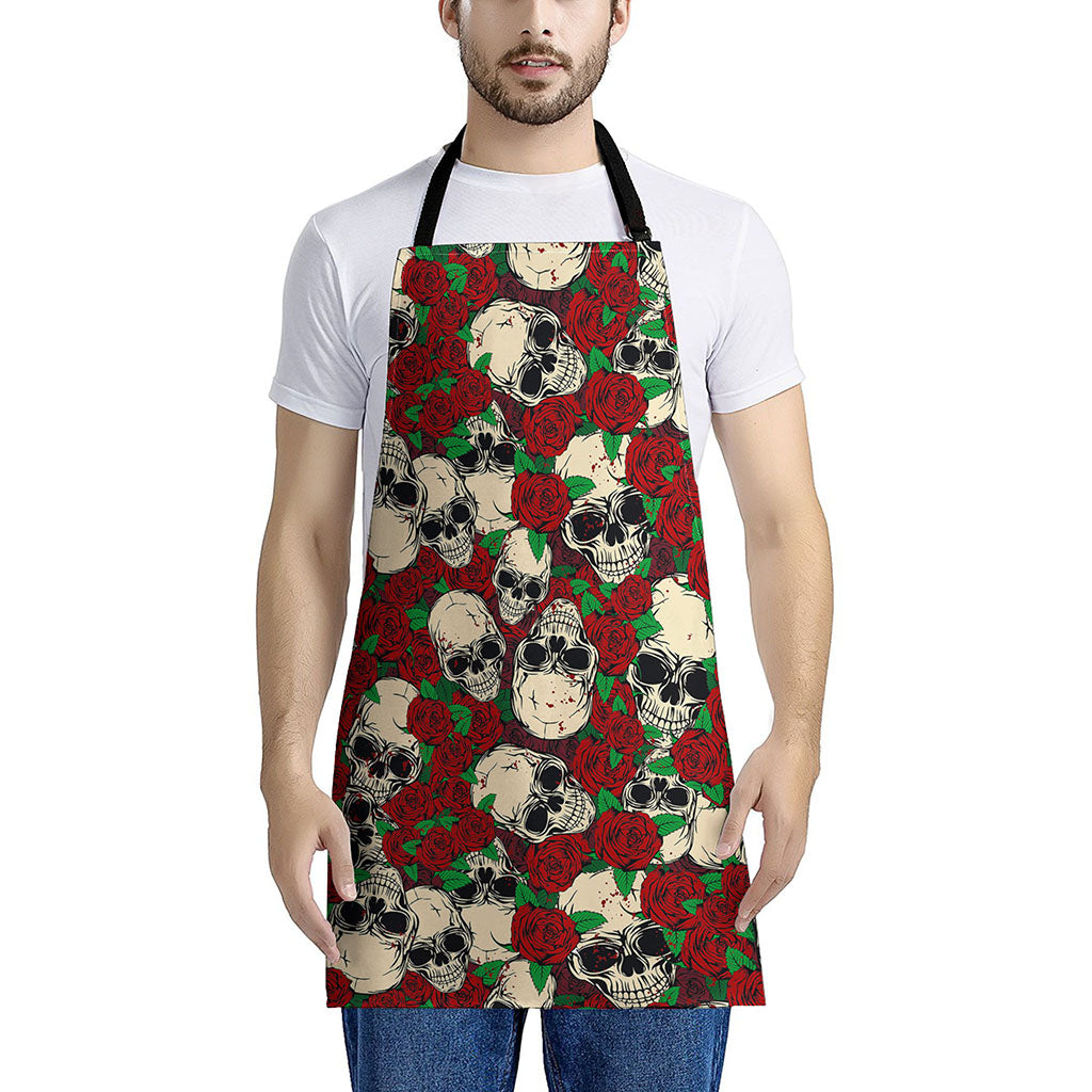 Red Rose Skull Pattern Print Apron