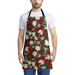 Red Rose Skull Pattern Print Apron