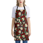 Red Rose Skull Pattern Print Apron