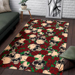 Red Rose Skull Pattern Print Area Rug GearFrost