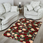 Red Rose Skull Pattern Print Area Rug GearFrost